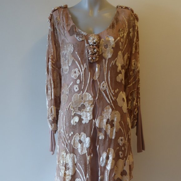 WOMENS HOLLY SHARP BLUSH NUDE FLORAL VELVET LONG SLEEVE MAXI DRESS M * - Picture 6 of 14